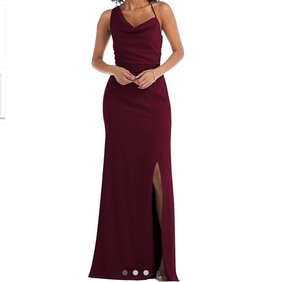 After Six One-Shoulder Draped Cowl-Neck Maxi Dress in Cabernet red NWT - Picture 1 of 8
